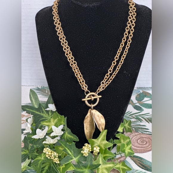 Turn Over Another Leaf Dual Strand Necklace in Burnished Gold - Picture 3 of 3